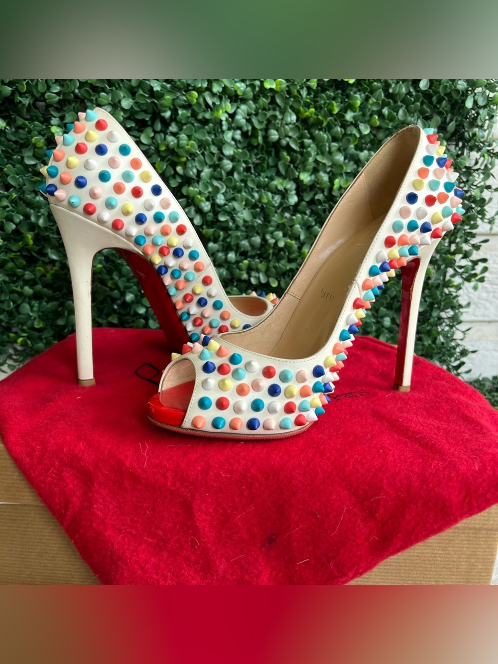 CHRISTIAN LOUBOUTIN Colorful Flo Spikes 120 Gomme Peep Toe Heels Stilettos 36.5 - Picture 7 of 12